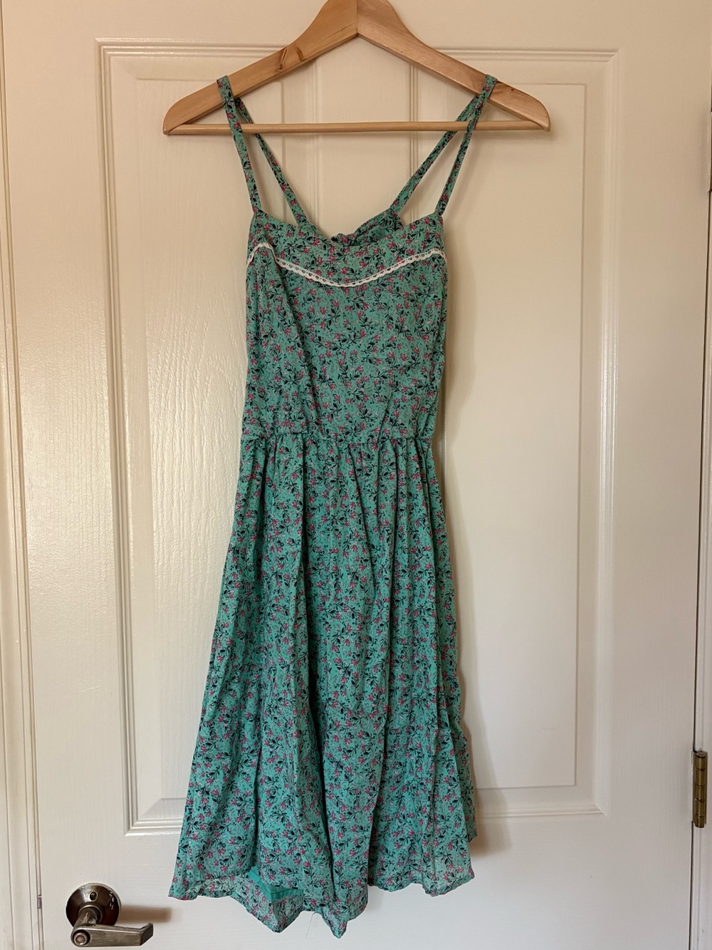 Turquoise Floral Mini Dress with open back - Size Small
